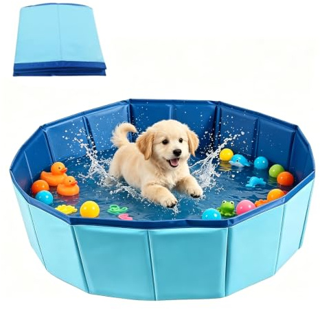 Hundepool 60x20cm Hunde Planschbecken Faltbarer Hunde Pool Hundepool Klein, mit Ablassventil rutschfest Hundeplanschbecken, für Kleine Hundes Katze Mini Planschbecken