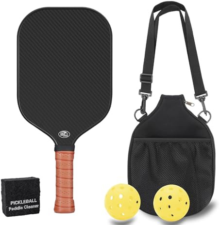 3K T700 Turnier Pickleball-Schläger 16mm Kern Carbon mit 2 Bälle & Tasche | Pro Pickleball Paddle Ultra mit Ledergriff für bessere Kontrolle, perfekt für Training & Match im Indoor Outdoor Sportplatz
