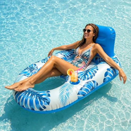 ZoneYan Grande Hamaca Flotante,125 * 80cm, Hinchable Colchoneta Piscina Respaldo,Inflables Flotante Colchoneta, Adulto Flotador Piscina, Piscinas Hamaca Portavaso, Piscinas Flotadores Inflables (BU)