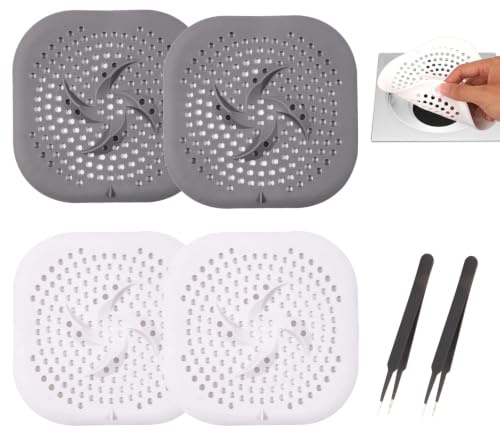 4 stycken avloppssil silikon med sugkopp 15 cm hårsil dusch flexibel silikon avlopp hårfångare för handfat badkar duschsil avlopp (2 grå 2 vit)