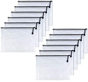 Oaimyy Dokumententasche A6,12 Stück Dokumententaschen mit Reißverschluss, Mesh-Kunststoff-Reißverschlusstaschen für Dokument, Büro, Schule, Papier, Dokumente, Hausaufgaben, Kosmetik(Schwarz)