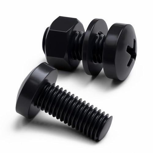 20 x Phillips-Flachkopfschraube Schwarze Plastikmuttern und -bolzen aus Polypropylen (PP), Acryl, M8 x 20mm, Unterlegscheiben