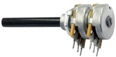 WITTKOWARE Stereo-Potentiometer mit langer Kunststoff-Achse (6x42mm) und Mutter, 100 Kilo-Ohm, ±20%, logarithmisch, 0,2W