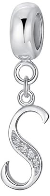 Buchstaben-Charm-Anhänger aus 925er-Sterlingsilber, Alphabet-Charm-Anhänger S, für Pandora-Charm-Armbänder (S)