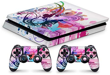 Skins4u Design Aufkleber Skin Schutzfolie kompatibel mit PlayStation 4 PS4 Slim + 2 Controller Skins Headphones