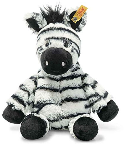 Steiff Zora Zebra weiß-schwarz 30 cm, Soft Cuddly Friends, Kuscheltier Zebra, Marken Plüschtier mit Knopf im Ohr, Schmusefreund für Babys von Geburt an