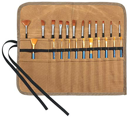Denifiter Federmäppchen, Langlebige Stiftrolle aus 16oz Gewachstem Segeltuch, pinsel tasche malerei, Pinsel Tasche Malerei with 22 Slots, (Khaki)