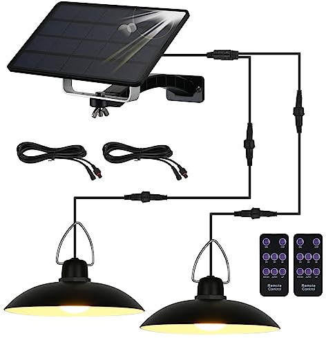 ENCOFT Solar Shed Lights Outdoor Indoor Dimmable Manual Remote Control LED Hanging Lamp IP65 Waterproof Pendant Light with 6M Extension Cord for Entryways, Yards, Garages (2 Light,Warmwhite)