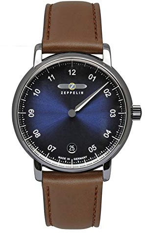 Zeppelin Damenuhr mit Lederband 36 MM ETA Quarz Monotimer Einzeigeruhr Datum 8643