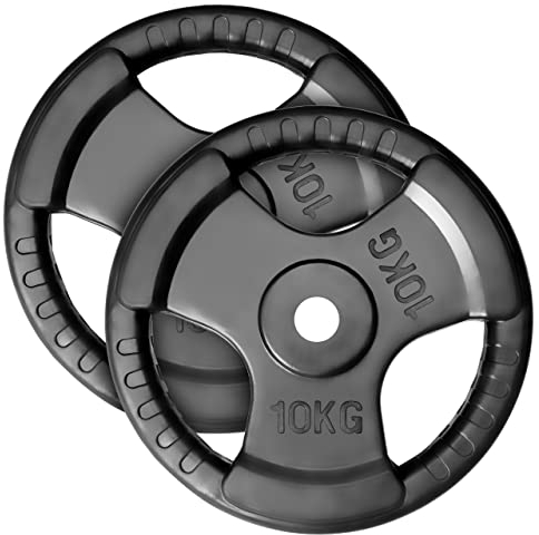 MAXXIVA® Hantelscheiben 2er Set Gewichtsplatte je 10 kg Gusseisen Gripper Gummi schwarz 20 kg Fitness Krafttraining Bodybuilding Workout Gewichtheben Reha