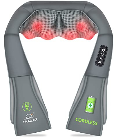Snailax Cordless Neck Massager, Shiatsu Back Shoulder Massager with Heat, Portable Rechargeable Massagers for Neck and Back Pain Relief, Electric Massager Pillow, Gift for Women,Men(Grey)