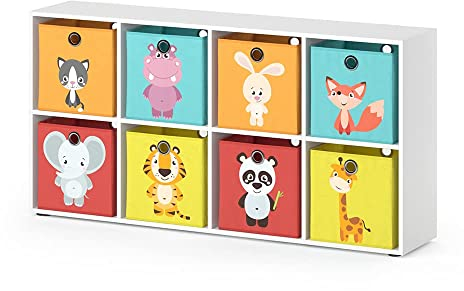 Vicco Kinderregal Weiß Scutum mit 8 Faltboxen - 143x72x29 cm gefertigt aus Spanplatte - Bücherregal perfekt fürs Kinderzimmer, praktische Aufbewahrung für Bücher und Spielzeug