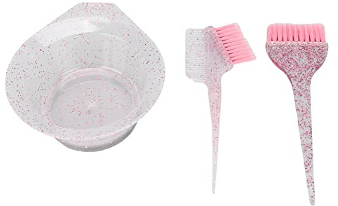 3Pcs Hair Dyeing Brush, Hairdressing Highlighting Tinting Comb Hair Barbers Coloring Brush with Bowl for Hair Tint Dying Coloring Applicator(Pink)