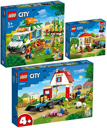 LEGO City 3er Set: 60344 Hühnerstall, 60345 Gemüse-Lieferwagen & 60346 Bauernhof mit Tieren