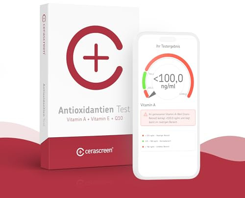 Antioxidantien Test von CERASCREEN - Vitamin A + Vitamin E + Coenzym Q10 testen | Ganz einfach von zu Hause | Zertifiziertes Fachlabor | Detaillierter Ergebnisbericht mit konkreten Ernährungstipps