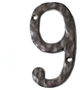 Hausnummern, 14 cm, robust, rustikal, Gusseisen, Metall, Hausadresse, gehämmertes Aussehen (9)