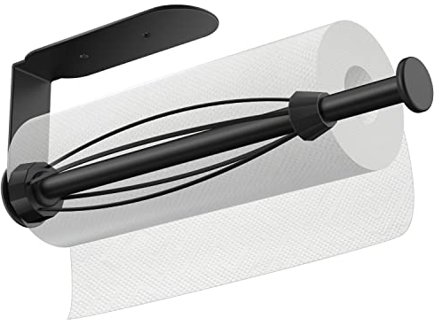 HiFan Küchenrollenhalter Ohne Bohren, Einhand Tearable Paper Towel Holder für Küche/Badezimmer, Selbstklebend(Gewichtswiderstand ≤1 kg) und Bohrbarer (Gewichtswiderstand ≤5 kg) (Schwarz)
