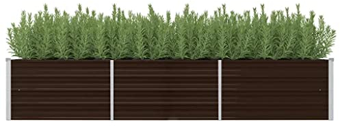 homiuse Lit Surélevé de Jardin 240x80x45cm Lit de Plantation Facile à Assembler Pot pour Fleur Plant Légum Décorer Jardins Balcons ou Patios Jardinieres Exterieur Acier Galvanisé Marron