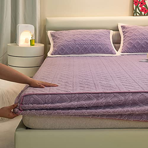 ZYFAB Terciopelo Taffle Sábana Bajera, Lujo Suave Cobertor de Cama Acogedor Cómodo Franela Sábanas Grueso Cálido Sólido Colcha,Púrpura,150 * 200cm