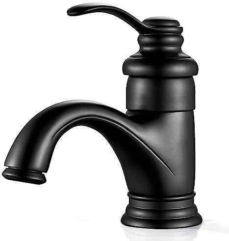 AIMOYO Grifo de baño negro mezclador de lavabo, grifo vintage mezclador de lavabo con caño bajo, mezclador monomando de baño, latón G3/8, cobre frotado con aceite