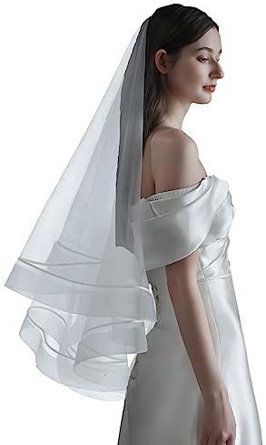SJTJSPX Brautschleier Tüll Braut Hochzeit Schleier Kurz Perlenschleier Damen Doppelschicht Braut Tüll mit Kamm Weiß Spitzenschleier Party Fotografie Brautkleidzubehör Elegant Softtüll