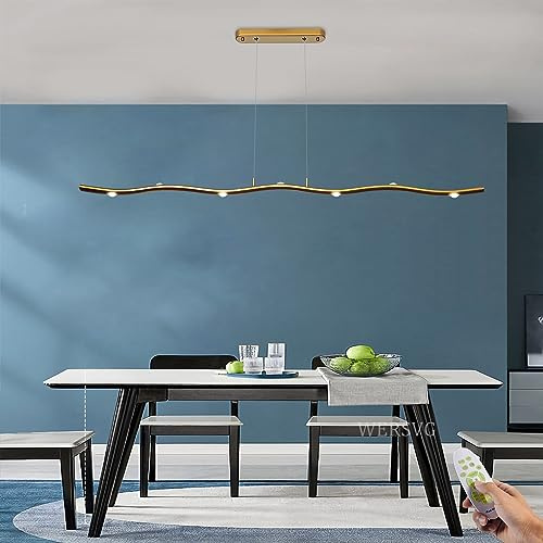 WERSVG L125cm Esstischlampe LED Pendelleuchte Dimmbar 3000K-6000K Esszimmerlampe gold Hängeleuchte Mit Fernbedienung Einfachheit lineares Design Hängeleuchten Modern Büroleuchter