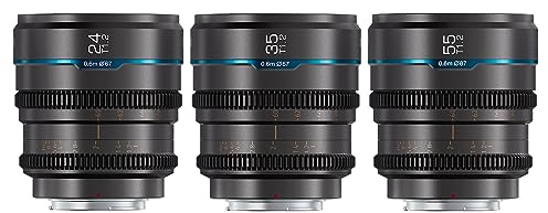 SIRUI Night Walker Lente de Cine S35/APSC con Enfoque Manual Set, 24mm, 35mm, 55mm, Lente de Gran Apertura T1.2 para RF Cameras, para Red Komodo, R7, R10, C70, R50 (MS-3SRG, Gris)