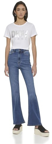 DKNY kvinnors boreum High Rise Flare jeans, medium tvätt denim, 26, blå, 26