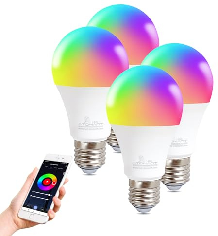 LED ATOMANT 4x Bombilla LED WiFi E27 8W RGB+CCT Control App y Voz | Regulable, Compatible con Alexa y Google Assistant