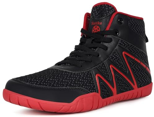 Sisttke Mens Wrestling Shoes Boxing Boots Black Red,10 Wide