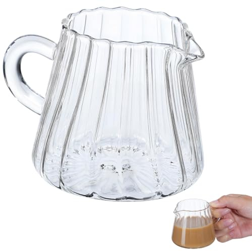 Healeved Glass Milk Frothing Pitcher 6.8oz/200ml, Glass Espresso Steaming Small Creamer Pitcher Milk Jug, Perfect for Coffee Tea Home and Restaurant Use