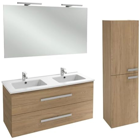 Jacob Delafon Meuble Double Vasque 120 cm Ola Up chêne + Colonne + Miroir et Spots
