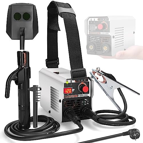 Mulcort Poste à Souder,Machine à Souder Inverseur 120A 220V, Machine à souder MMA avec Affichage LED,adaptée au fil de Soudage de 10~50mm,avec Masque,Brosse en acier,Porte-électrode,Pince de Soudage