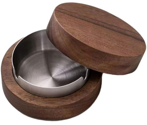 Muteitt Ceniceros De Madera De Nogal con Tapa Cenicero Resistente Viento con Revestimiento De Acero Inoxidable Cenicero para Puros Utilizado En Bares, Clubes, Oficinas Y Hogares