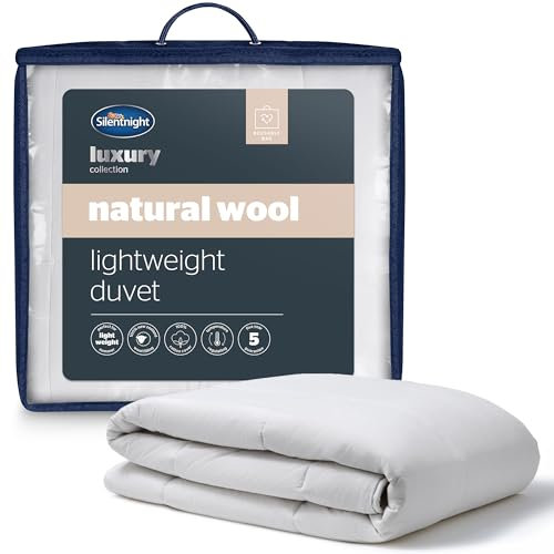 Silentnight Natural Wool Lightweight Double Duvet - Luxury Temperature Regulating Lightweight Spring Summer Duvet Quilt with Breathable Cotton Cover - Double