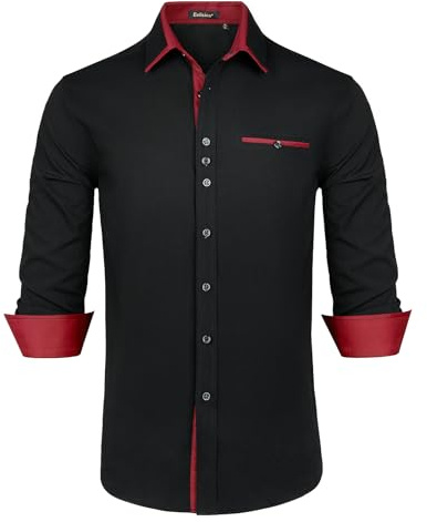 Enlision Mens Shirts Long Sleeve Formal Dress Shirt Regular Fit Shirt Casual Slim Shirts Black L