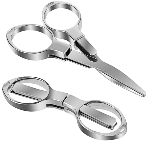 JIEYAO 2 stycken fällsax, minisax, bärbar vikbar sax, rostfritt stål, teleskop pysselsax med nyckelring, hål, resesax för vuxna, barn, pappersskärning, gör-det-själv-sömnad