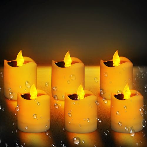 6 Stück Solarkerzen Außen Wasserdicht, Solar Teelicht Außen, Flackernde Solar Kerzen Outdoor, Flammenlose Kerzen LED Solar Teelichter für Außen, Garten, Laterne, Balkon, Camping, Party, Hochzeit (A)