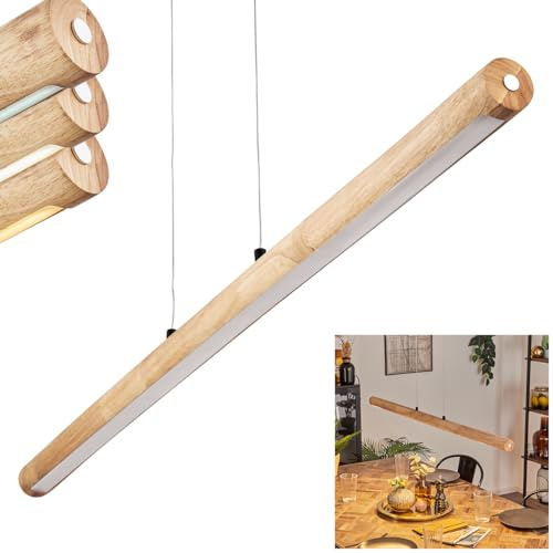 HOFSTEIN LED Pendelleuchte Carbellino, dimmbare Hängelampe aus Metall/Holz/Kunststoff in Schwarz/Naturfarben/Weiß, Touchdimmer, skandinavisches Design, 24 Watt, CCT 3000-6000 Kelvin, 2550 Lumen