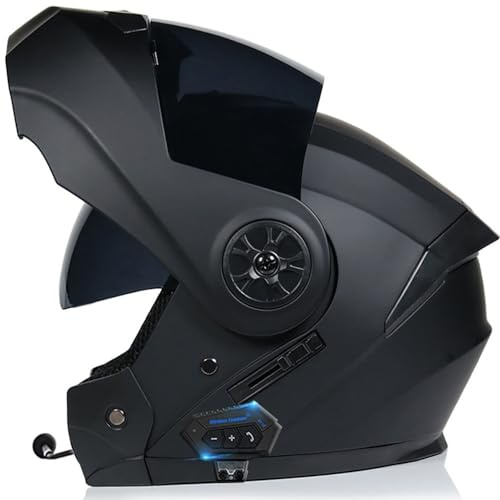 Beyswage Klapphelm mit Bluetooth, Doppel Visier, Unisex, Anti-Fog, ECE 22.05 / DOTFMVSS-218, Schwarz, Motorradhelm