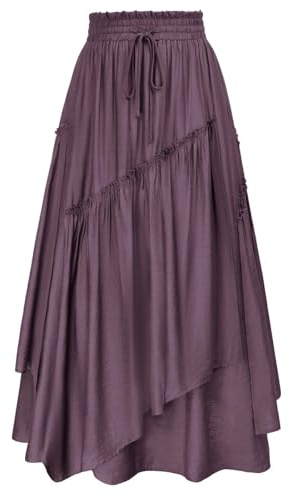 Scarlet Darkness Damen Renaissance-Lagenrock, Langer, Stufenrock mit elastischem hohen Bund und Taschen, Lila Grau, Mittel