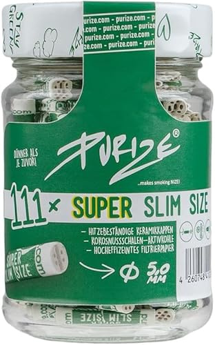 Purize Carbon Activated Super Slim Charcoal Filter Tips - Enhance Your Smoking Experience - 5mm - Jar of 111 with Vastu Storage Mylar Bag� (White)