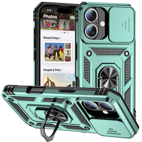Hitaoyou Compatible with iPhone 16 Plus Case, iPhone 16 Plus Magnetic Case with Camera Cover & Kickstand Military Grade Shockproof Cover Green