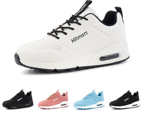 Hitmars Laufschuhe Damen Turnschuhe Luftpolster Sportschuhe Leicht Sneaker Atmungsaktiv Joggingschuhe Walkingschuhe Straßenlaufschuhe rutschfest Fitness Running Weiß EU 39
