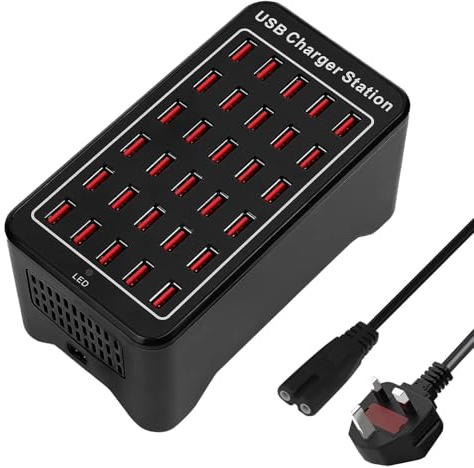 150W USB Charger Station, 30 Ports Desktop Smart Charger | 30-in-1 Charging Hub, USB Multi-Port Charging Station for Samsung/iPhone/iPad/Google Pixel/Tablets and USB electronics