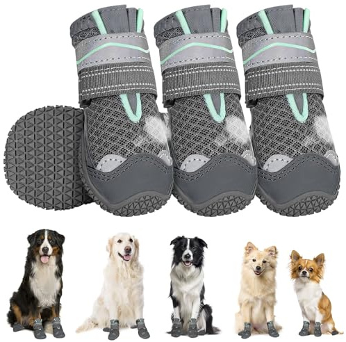 SlowTon Hundeschuhe Pfotenschutz, 4 Stück atmungsaktive Hunde Schuhe Outdoor mit Rutschfester Sohle, verstellbarem reflektierendem Klettverschluss Hundestiefel für kleine, mittlere und große Hunde