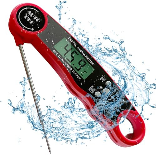 Meat Thermometer Digital for Cooking and Grilling, Collapsible Probe, with Magnet, Calibration, Backlight Waterproof Food Thermometer - Red