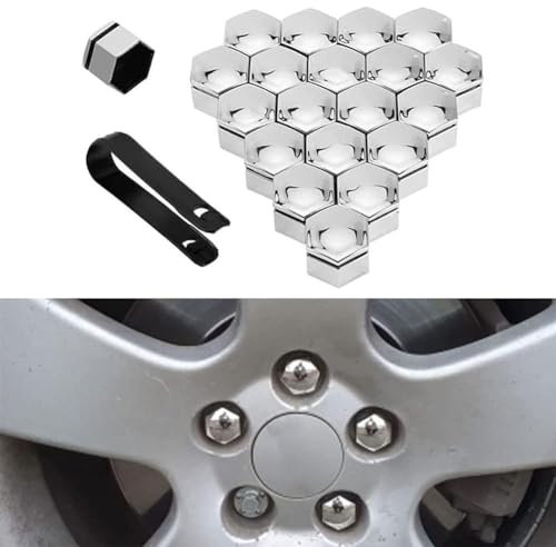 YYBCDSA 20 Stück Auto Radmutterkappen, für VW Polo MK4 2002 2003 2004 2005-2009 Sechskant Radmutternabdeckung Mit Entfernungswerkzeug Set Auto Zubehör,C-21MM