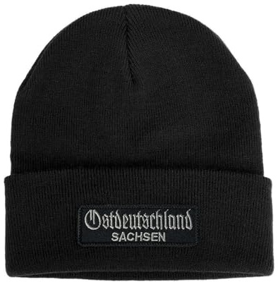 No Face No Name Mütze Ostdeutschland Sachsen in schwarz I Unisex I bestickter Aufnäher zum wechseln I Beanie Strickmütze Wintermütze