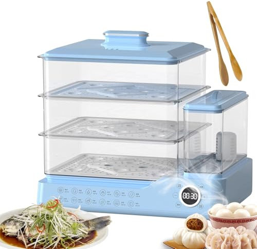 Vaporiera per Verdure in Vetro A 2 Livelli, Pentola A Vapore per Verdure con capacità di 24 Litri, Serbatoio dell'Acqua per Cucinare, Pannello Touch Visivo, Prenotazione Intelligente